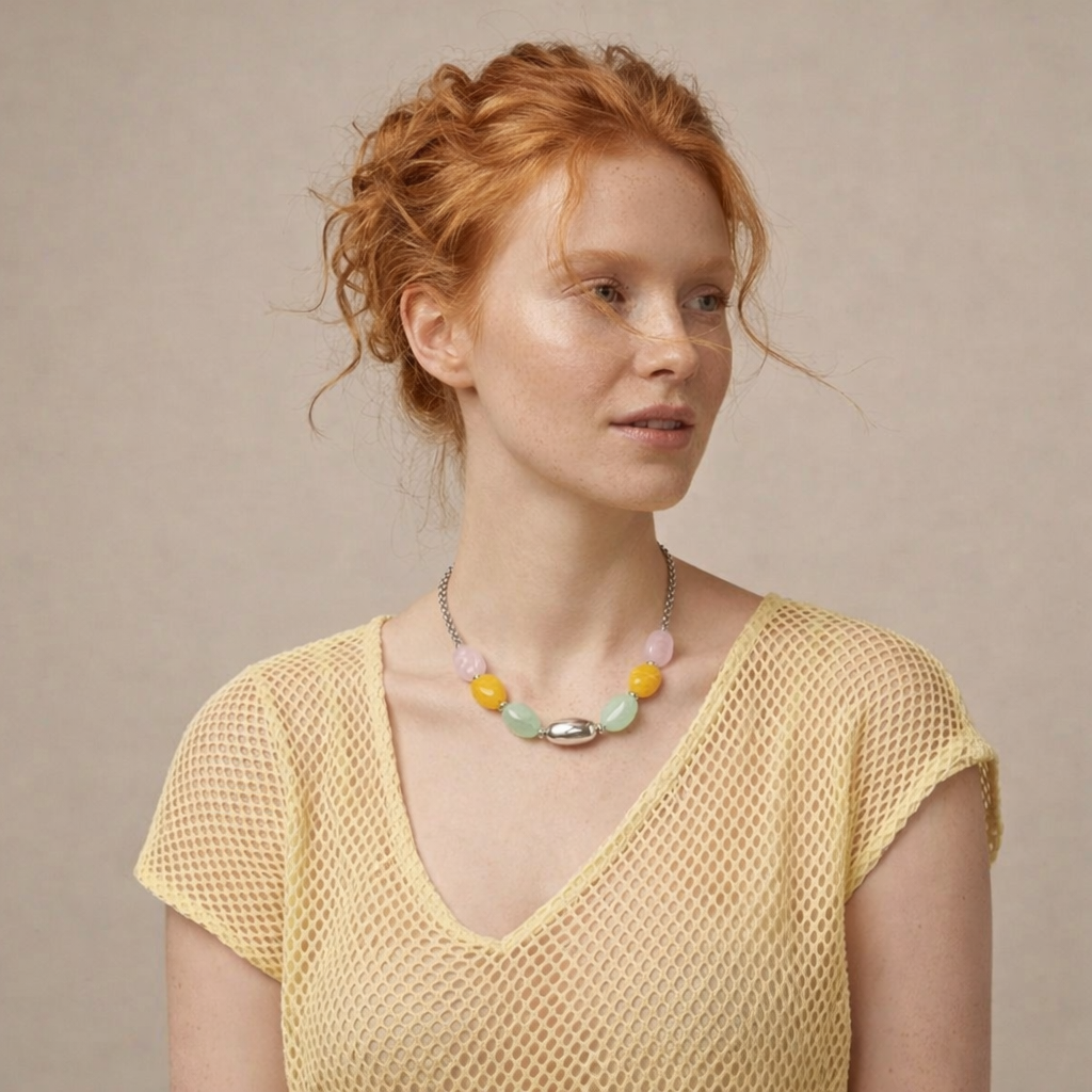 Geometric Pastel Resin Bead Necklace, Modern Chunky Statement Jewelry