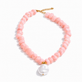 Pink Acrylic Bead Necklace – Pearl Pendant
