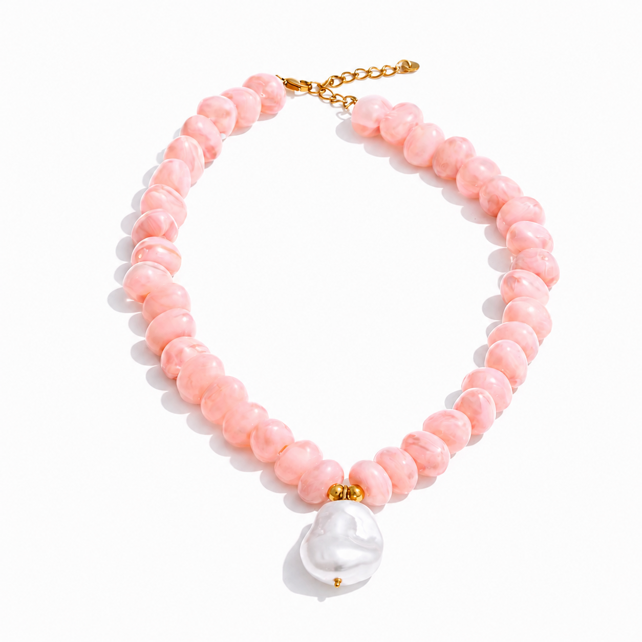 Pink Acrylic Bead Necklace – Pearl Pendant