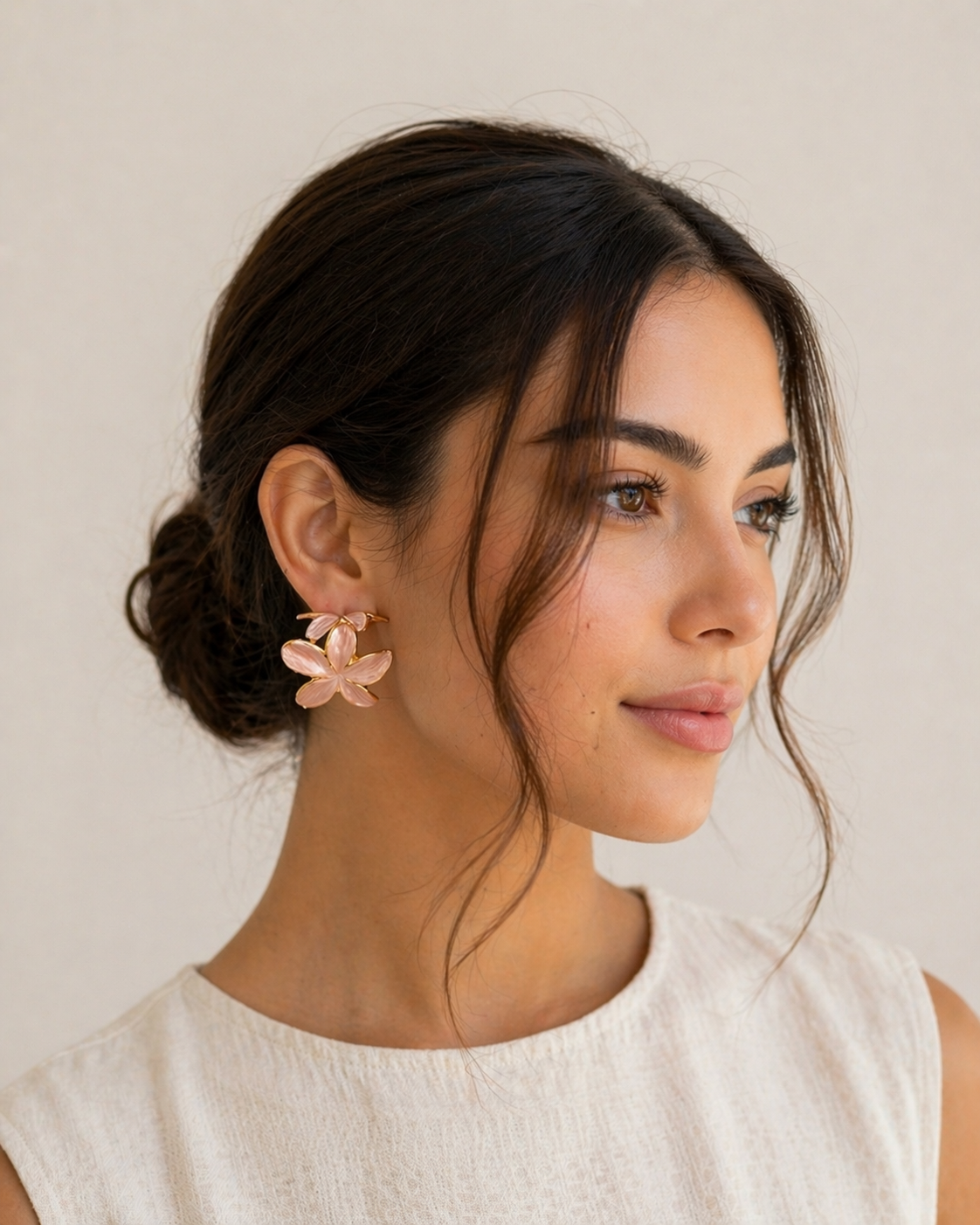 Exaggerated Floral Resin Hoop Earrings, Pink Marbled Gold Stainless Steel Statement Jewelry