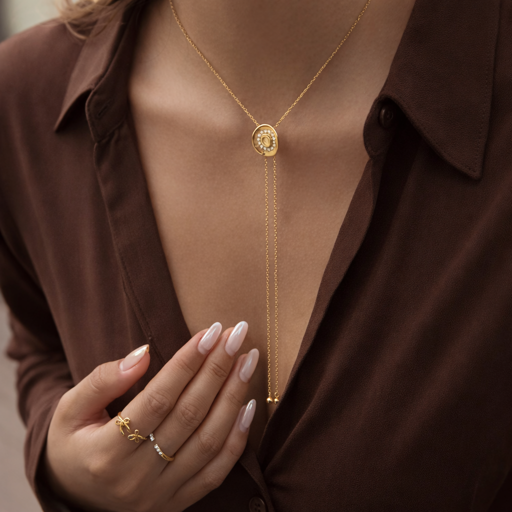 Gold Plated Cowboy Hat Necklace, Zircon Pendant, Western Jewelry