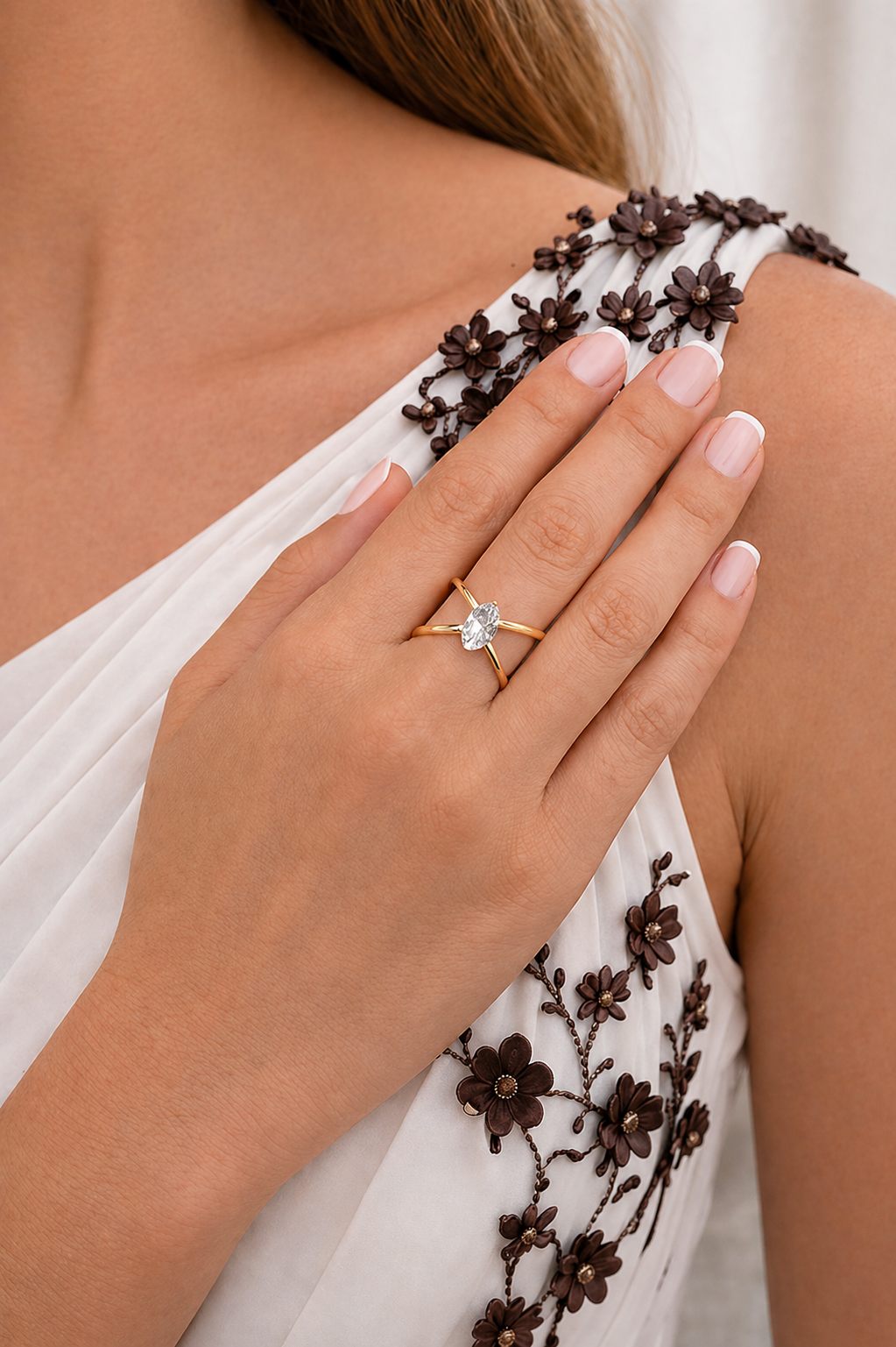 18K Gold Plated Open Cross Zircon Ring – Minimalist Stainless Steel
