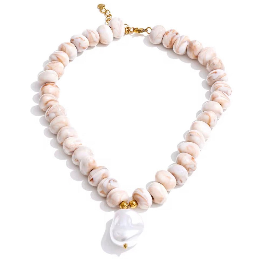Ivory White Acrylic Bead Necklace – Pearl Pendant