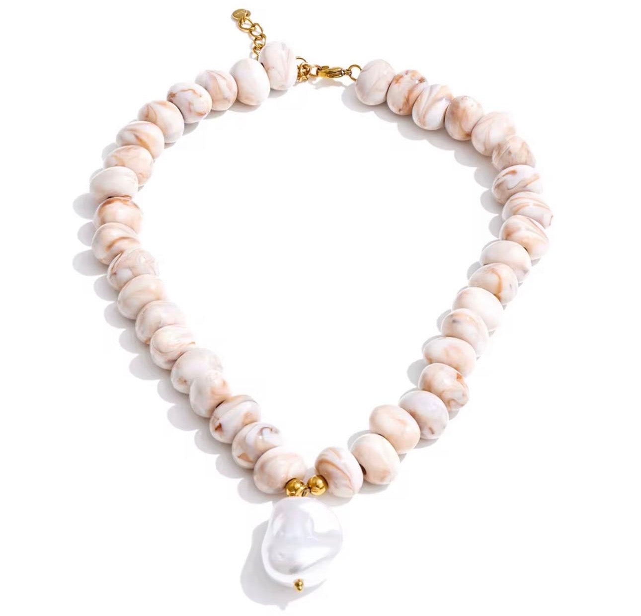 Ivory White Acrylic Bead Necklace – Pearl Pendant