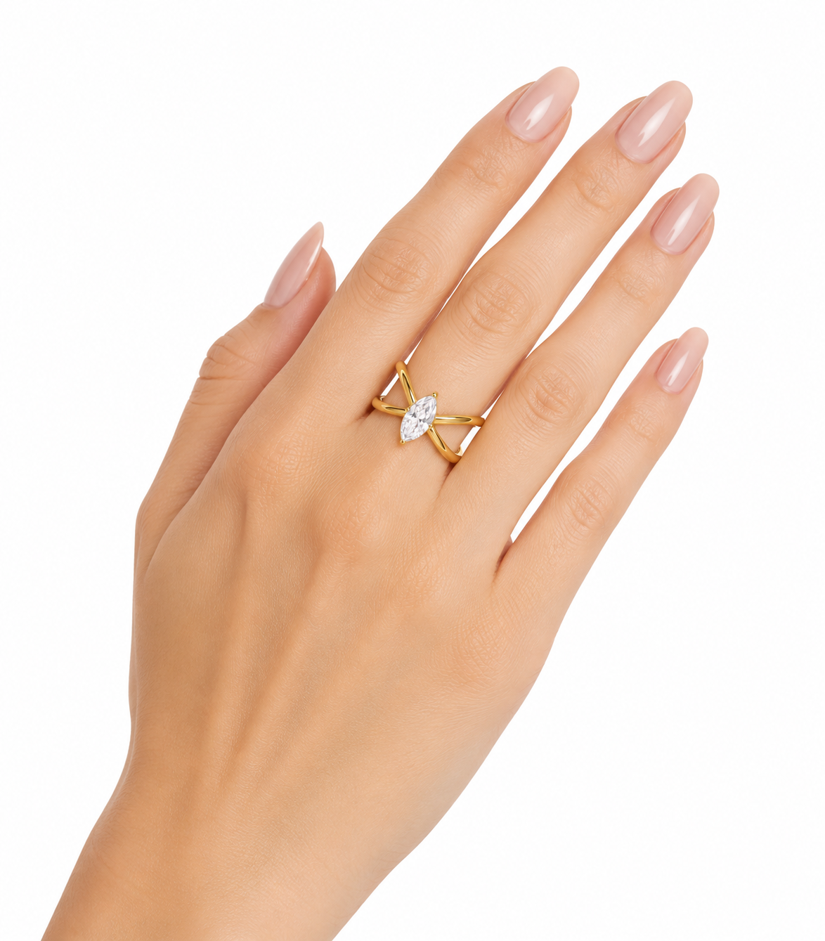 18K Gold Plated Open Cross Zircon Ring – Minimalist Stainless Steel