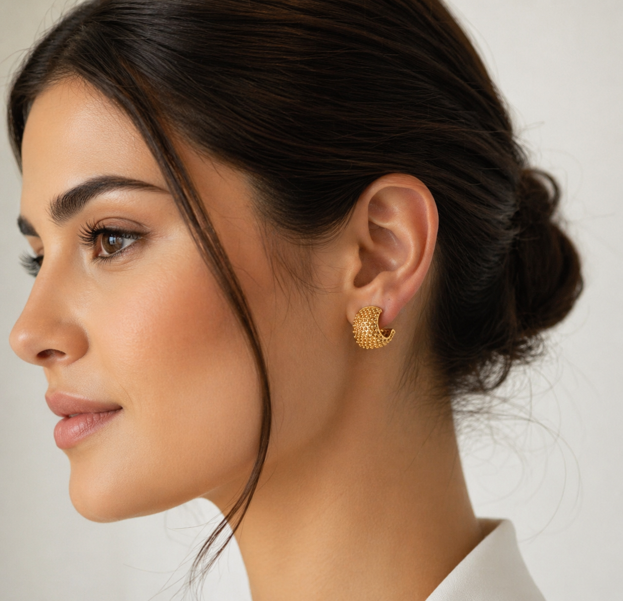 18K Gold Plated Chunky Hoop Earrings, Hollow Grid C-Shape, Tarnish Free