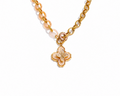 Brown Enamel Shell Flower Pendant Necklace, Gold PVD Stainless Steel Chain