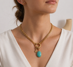 Blue Stone Pendant Necklace – Gold Stainless Steel Chain