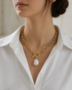 Baroque Pearl Jewelry Set – Gold Plated Stainless Steel Necklace & Bracelet