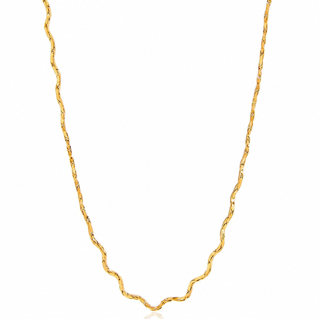 18K Gold Wavy Link Necklace – Stainless Steel, Adjustable