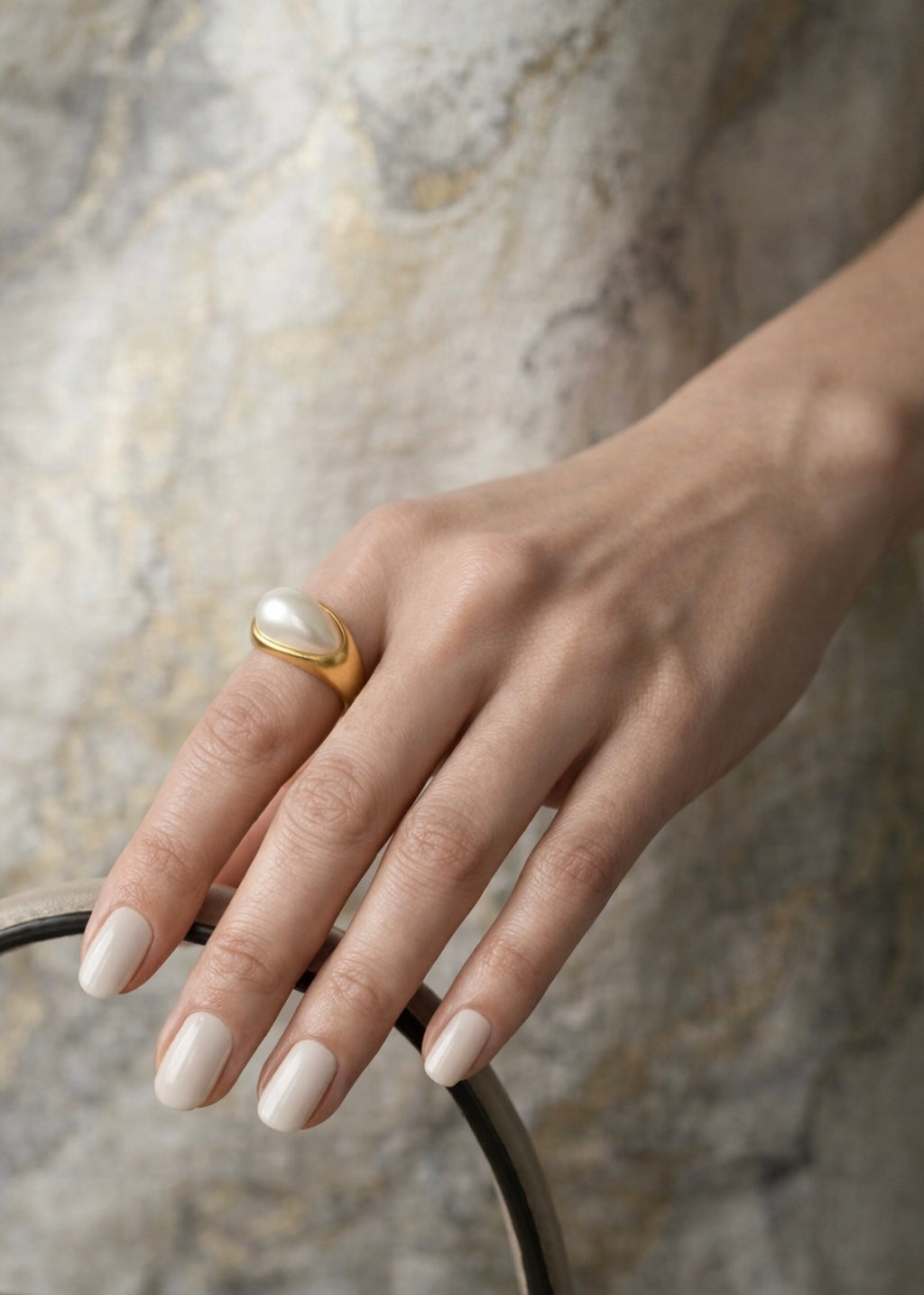 Gold Pearl Ring – Stainless Steel Geometric Design