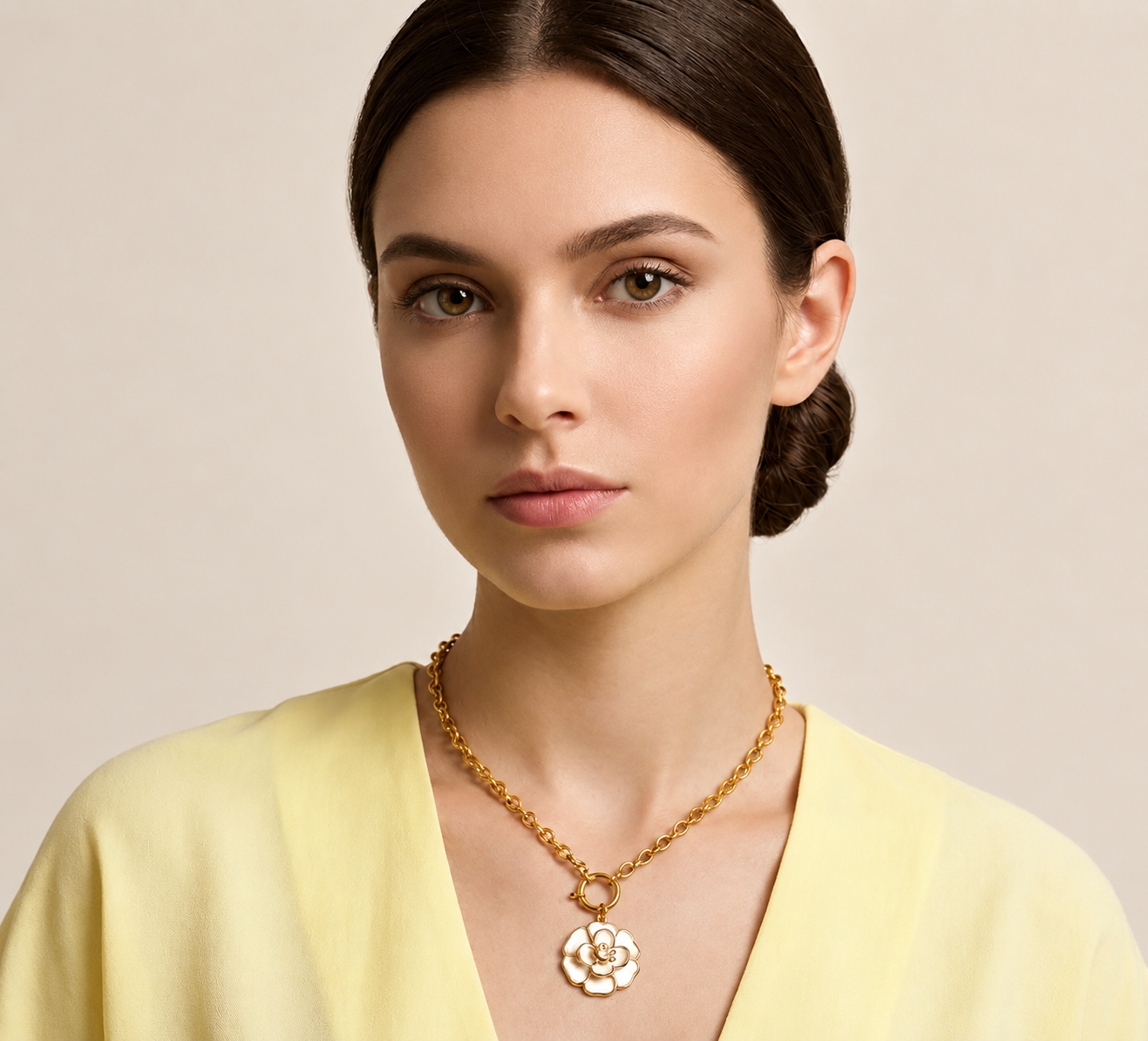 Enamel Flower Pendant Necklace, Gold Plated Stainless Steel, Boho Floral Charm