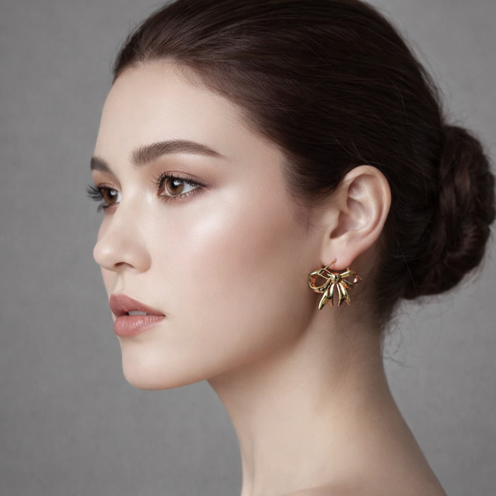 18K Gold Plated Bow Huggie Earrings, Stainless Steel Dainty Hoop Jewelry