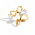 18K Gold Plated Open Cross Zircon Ring – Minimalist Stainless Steel