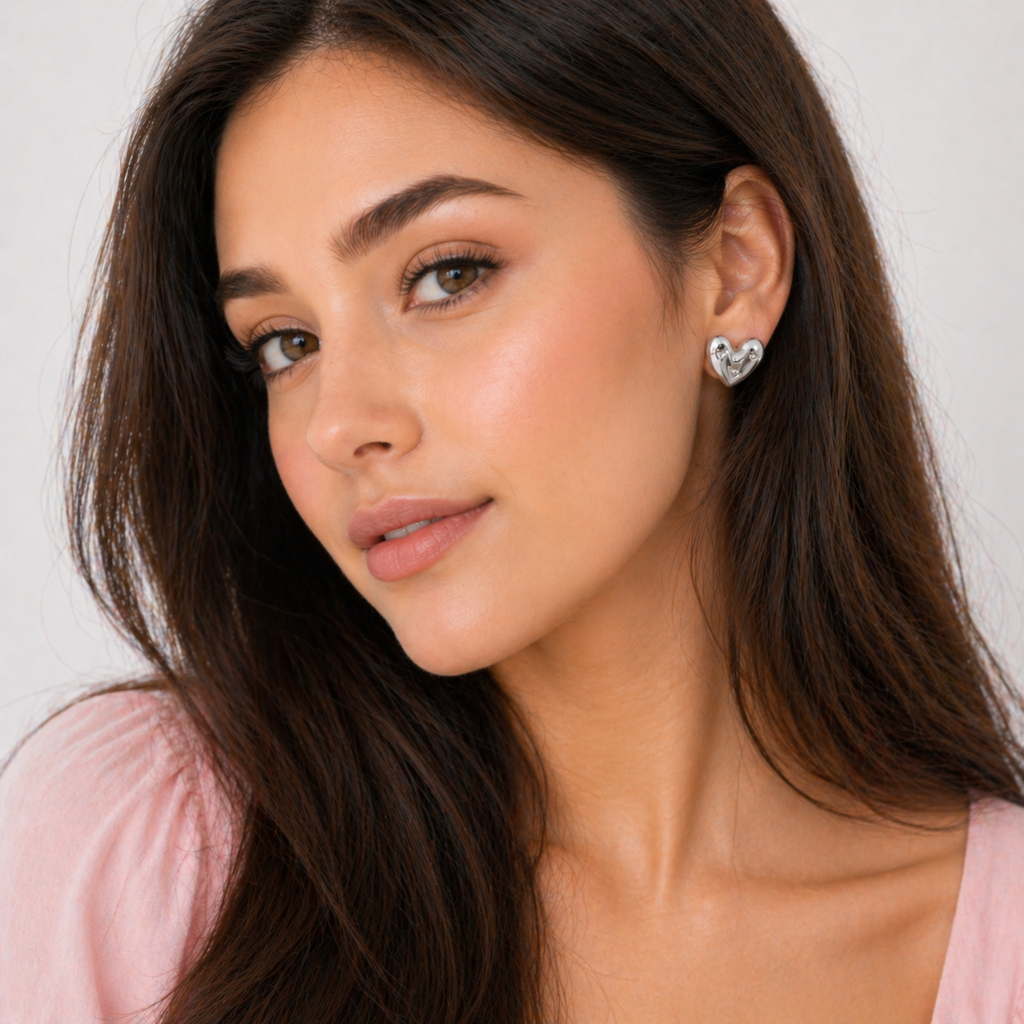 Gold Heart Stud Earrings for Women – Stainless Steel, Cubic Zirconia, Minimal Jewelry