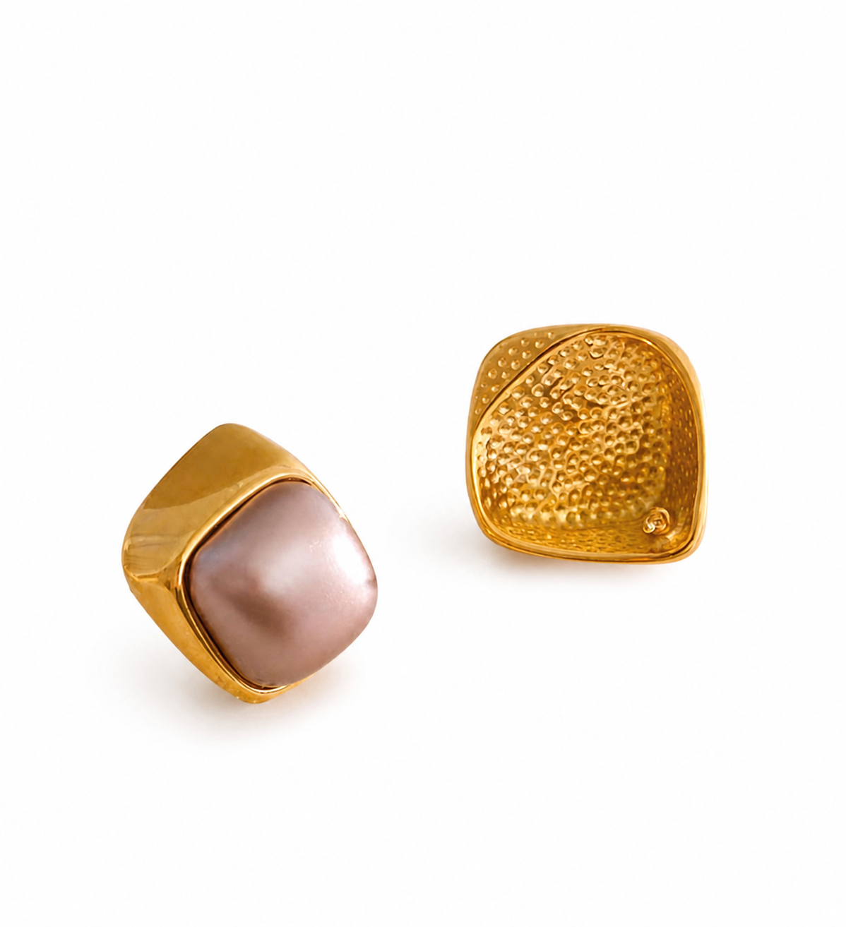 18K Gold Plated Square Simulated Pearl Stud Earrings