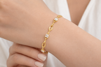 18K Gold Plated Stainless Steel Zircon Coffee Bean Chain Bracelet, Oval Link Statement Jewelry