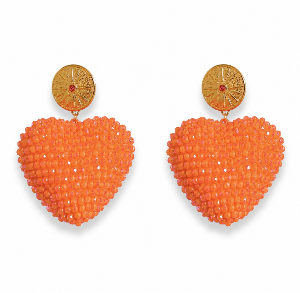 Orange Beaded Heart Drop Earrings – Crystal Candy Summer Boho Jewelry