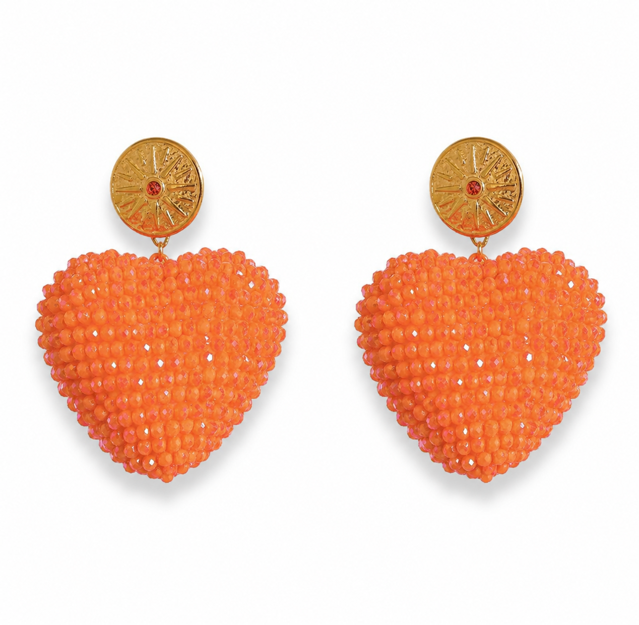 Orange Beaded Heart Drop Earrings – Crystal Candy Summer Boho Jewelry