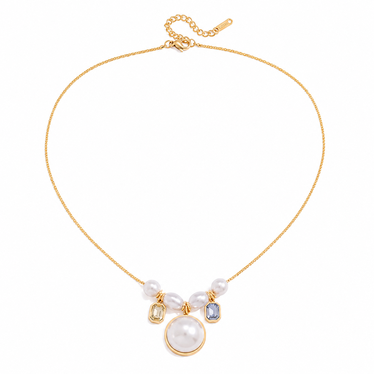 Gold Plated Pearl Necklace – Stainless Steel, Zircon Pendant
