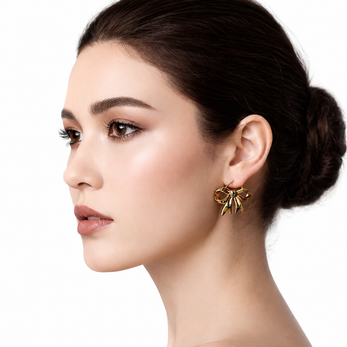 18K Gold Plated Bow Huggie Earrings, Stainless Steel Dainty Hoop Jewelry