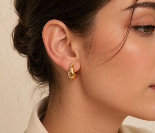 18K Gold Plated Waterproof Geometric Wave Water Drop Shaped Stainless Steel Earrings