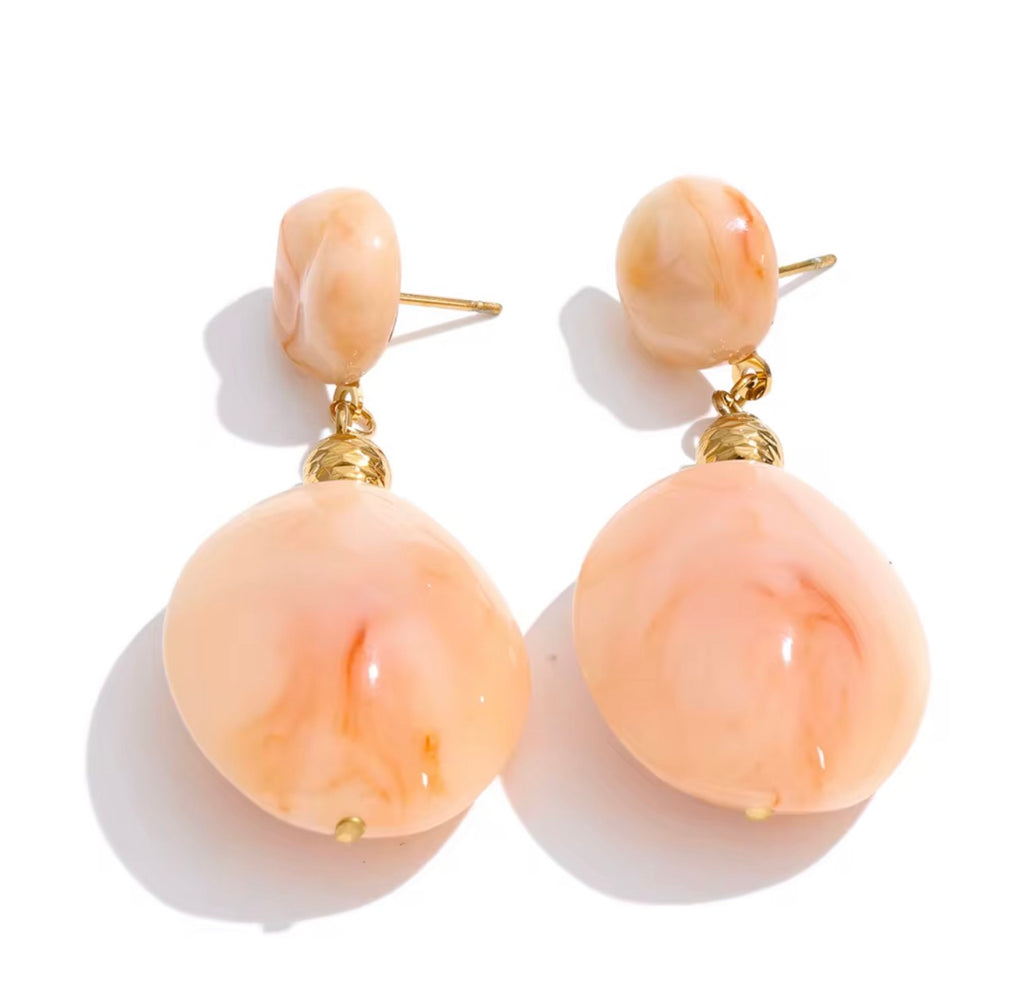 Beige Resin Statement Drop Earrings – Hypoallergenic Stainless Steel Earrings