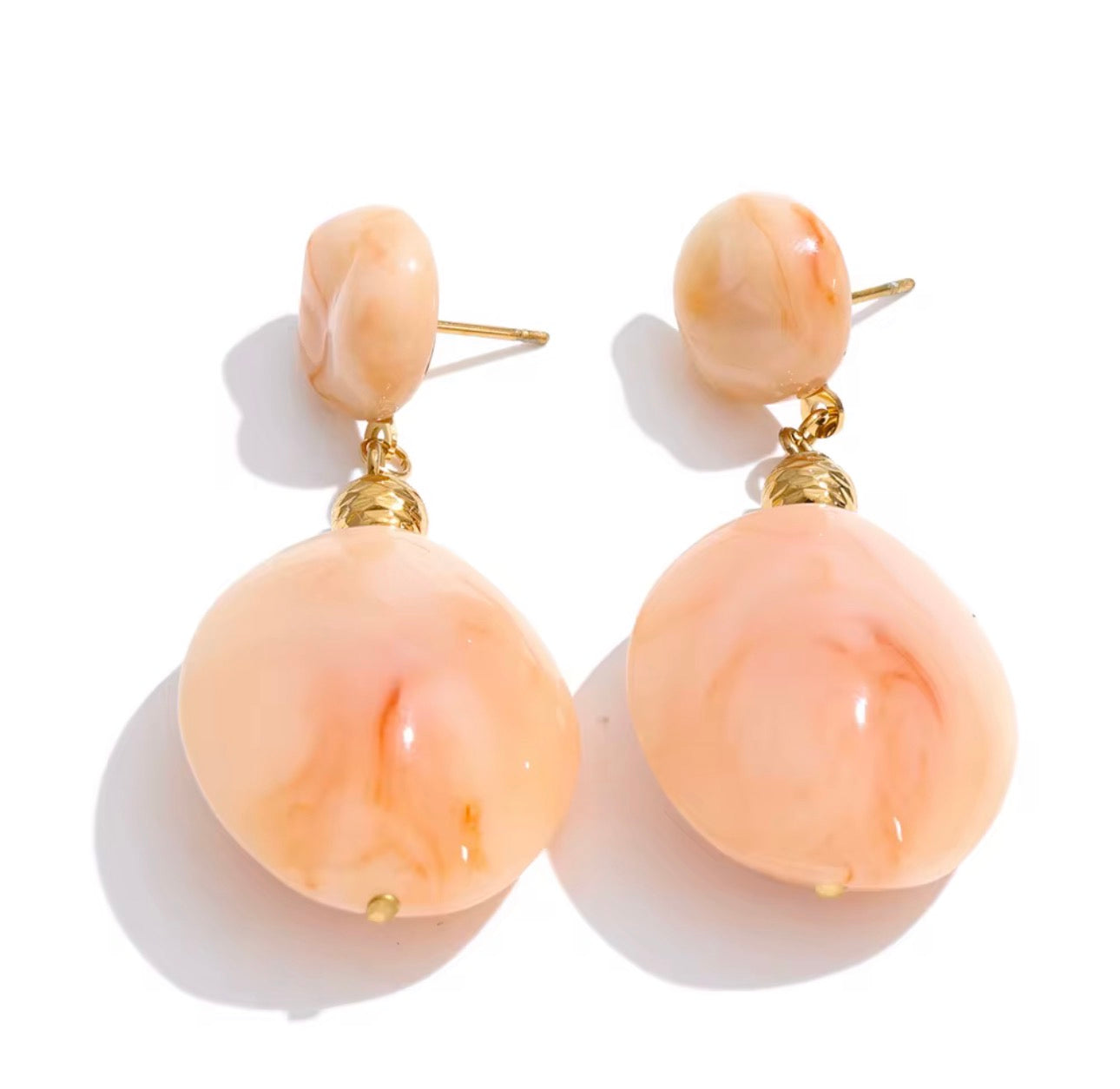 Beige Resin Statement Drop Earrings – Hypoallergenic Stainless Steel Earrings