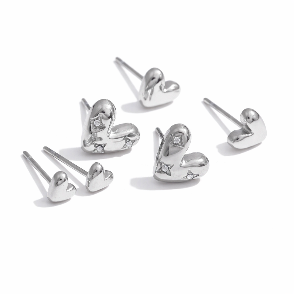Gold Heart Stud Earrings for Women – Stainless Steel, Cubic Zirconia, Minimal Jewelry