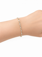 Dainty Gold Tennis Bracelet, White CZ, Oval Paperclip Chain, Wedding Jewelry