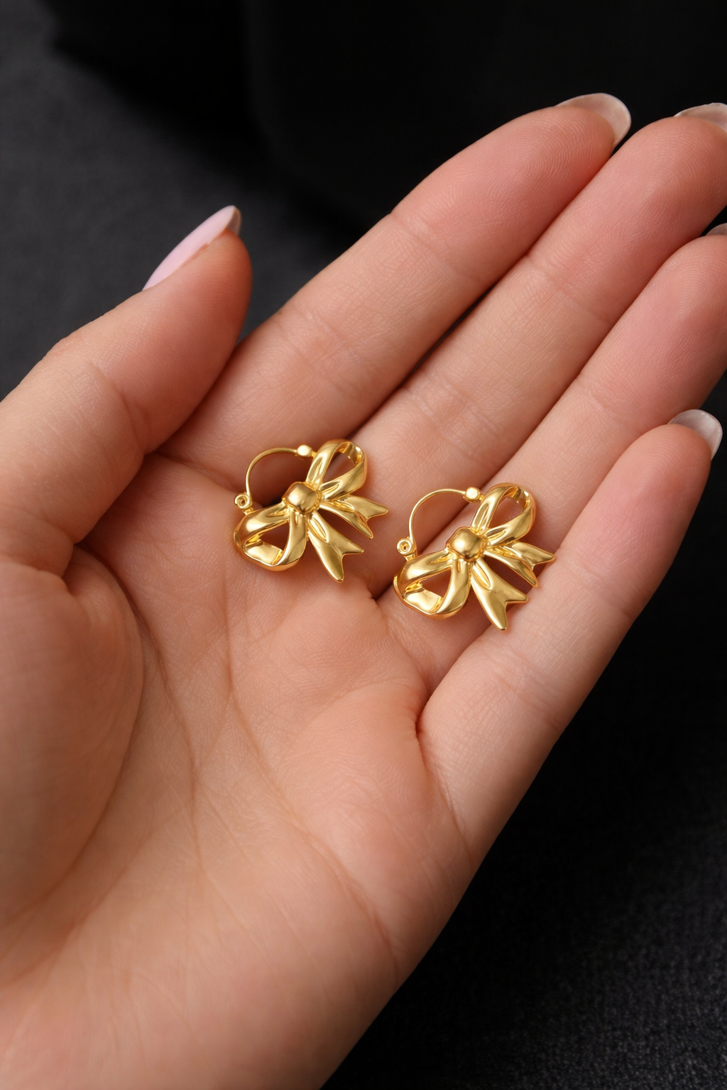 18K Gold Plated Bow Huggie Earrings, Stainless Steel Dainty Hoop Jewelry