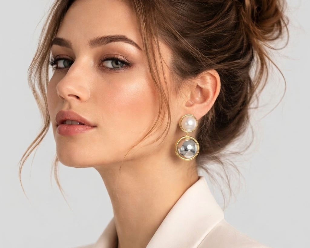 Two-Tone Sphere Drop Earrings, Gold and Silver, Minimalist Jewelry