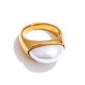 Gold Pearl Ring – Stainless Steel Geometric Design