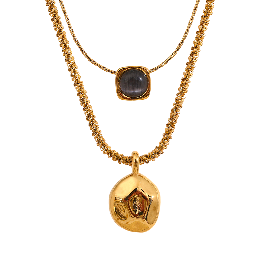 Stainless Steel Double Layer Stone Necklace