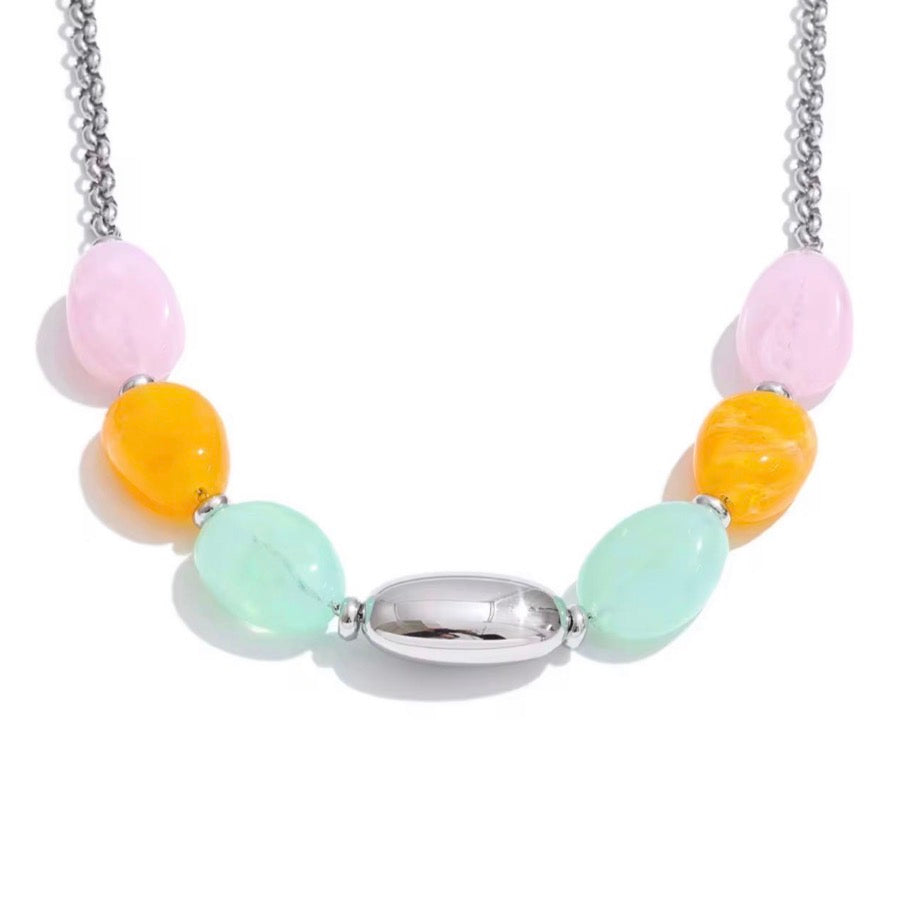 Geometric Pastel Resin Bead Necklace, Modern Chunky Statement Jewelry