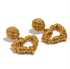 Gold Plated Stainless Steel Heart Drop Earrings, Romantic Vintage Jewelry