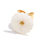 White Resin Flower Ring Gold Plated Statement Band Size 8