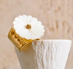 White Resin Flower Ring Gold Plated Statement Band Size 8