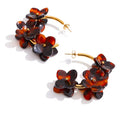 Resin Flower Hoop Earrings: Gold Plated Stainless Steel, Tortoiseshell Amber Vacation Jewelry
