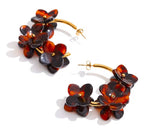 Resin Flower Hoop Earrings: Gold Plated Stainless Steel, Tortoiseshell Amber Vacation Jewelry