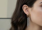 Two-Tone Moon Hoop Tassel Earrings: Gold Plated Stainless Steel Dangle Fringe
