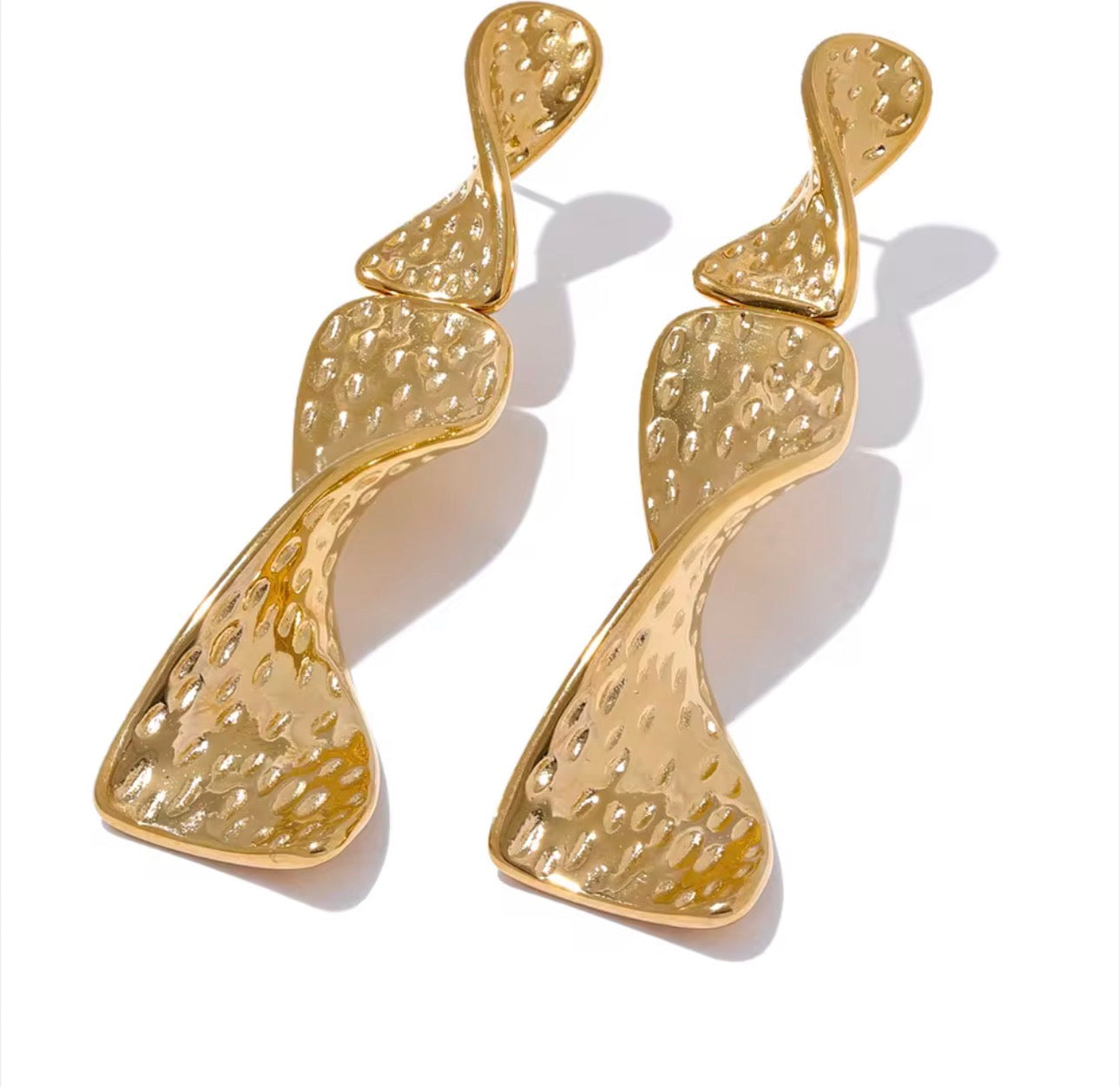Hammered Gold Drop Earrings – Stainless Steel