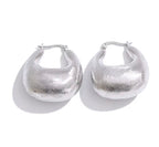 Brushed Stainless Steel Hoop Earrings, Chunky Modern Huggie Dangles