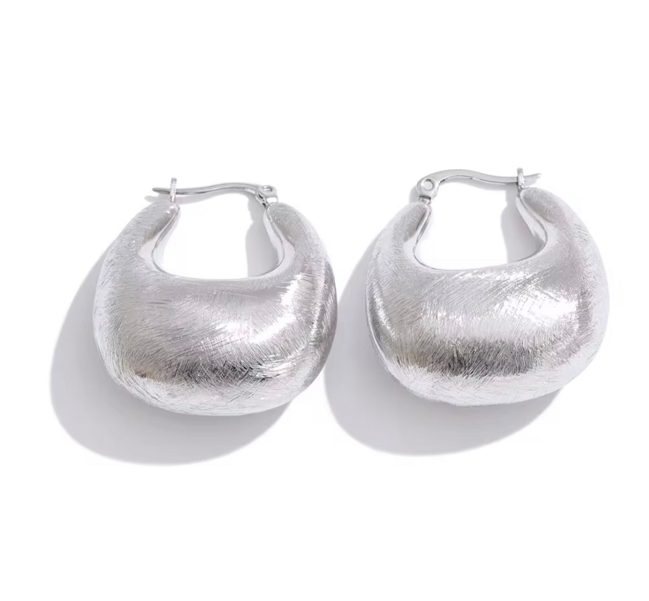 Brushed Stainless Steel Hoop Earrings, Chunky Modern Huggie Dangles