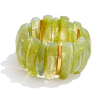 Chunky Green Resin Bracelet, Irregular Acrylic Beads, Stainless Steel Accents