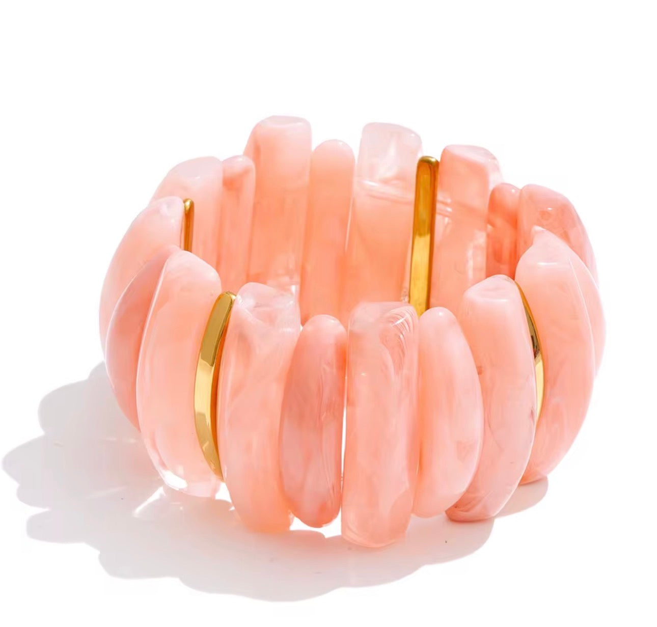 Rose Gold Chunky Resin Bracelet, Irregular Acrylic Beads, Stainless Steel Accents