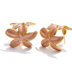 Exaggerated Floral Resin Hoop Earrings, Pink Marbled Gold Stainless Steel Statement Jewelry