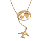 Gold Plated Airplane Necklace - Stainless Steel Travel Pendant