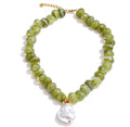 Green  Acrylic Bead Necklace – Pearl Pendant