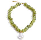 Green  Acrylic Bead Necklace – Pearl Pendant